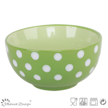 13.5cm Color verde con puntos blancos Coreano de cerámica Bowl de arroz